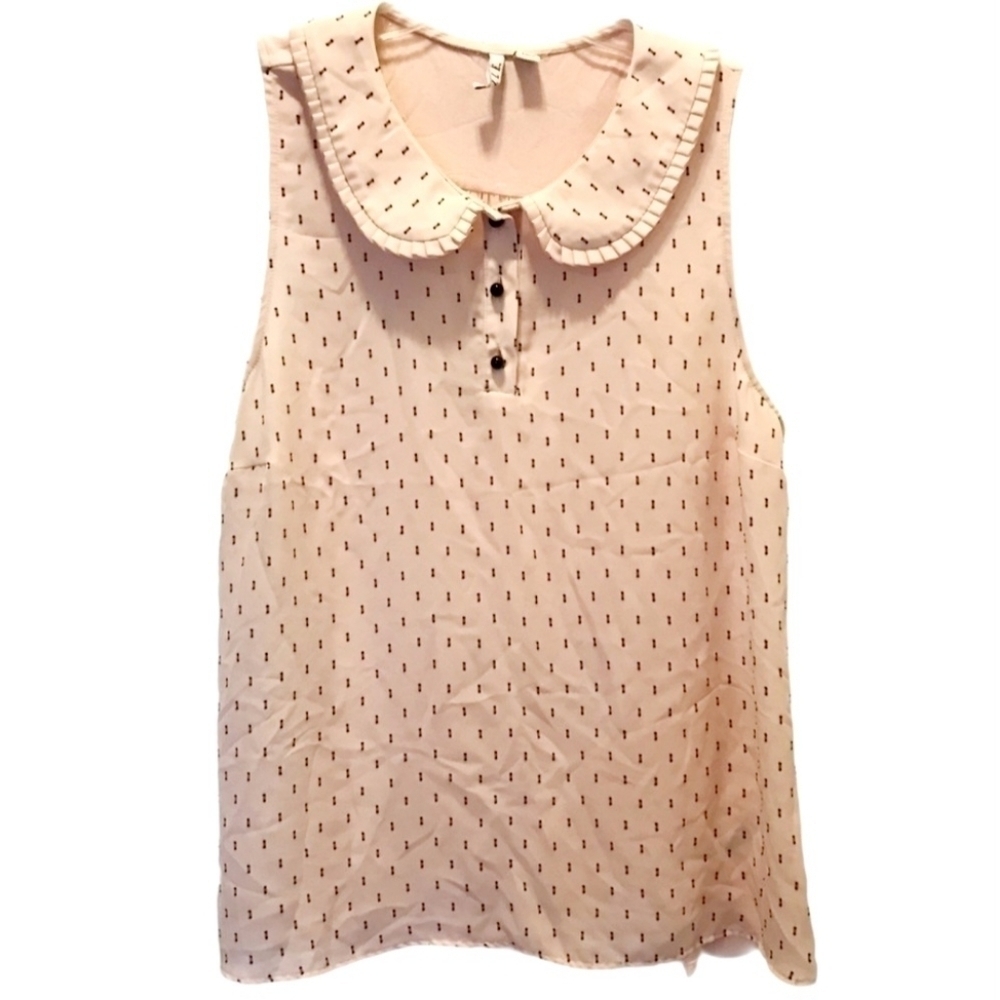 Elle Light Pink Sleeveless Top Women's Size Medium M Peter Pan Collar Henley EUC